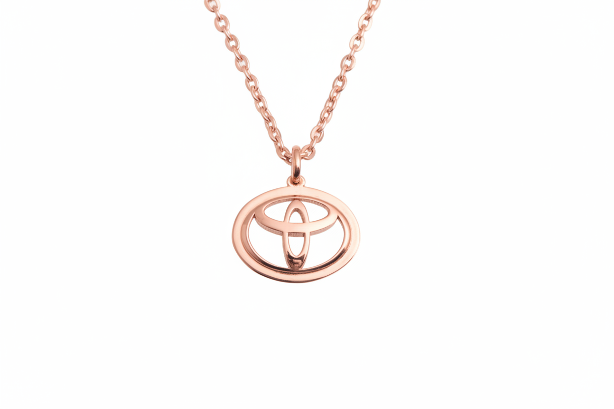 14K rose gold plated Toyota logo pendant necklace